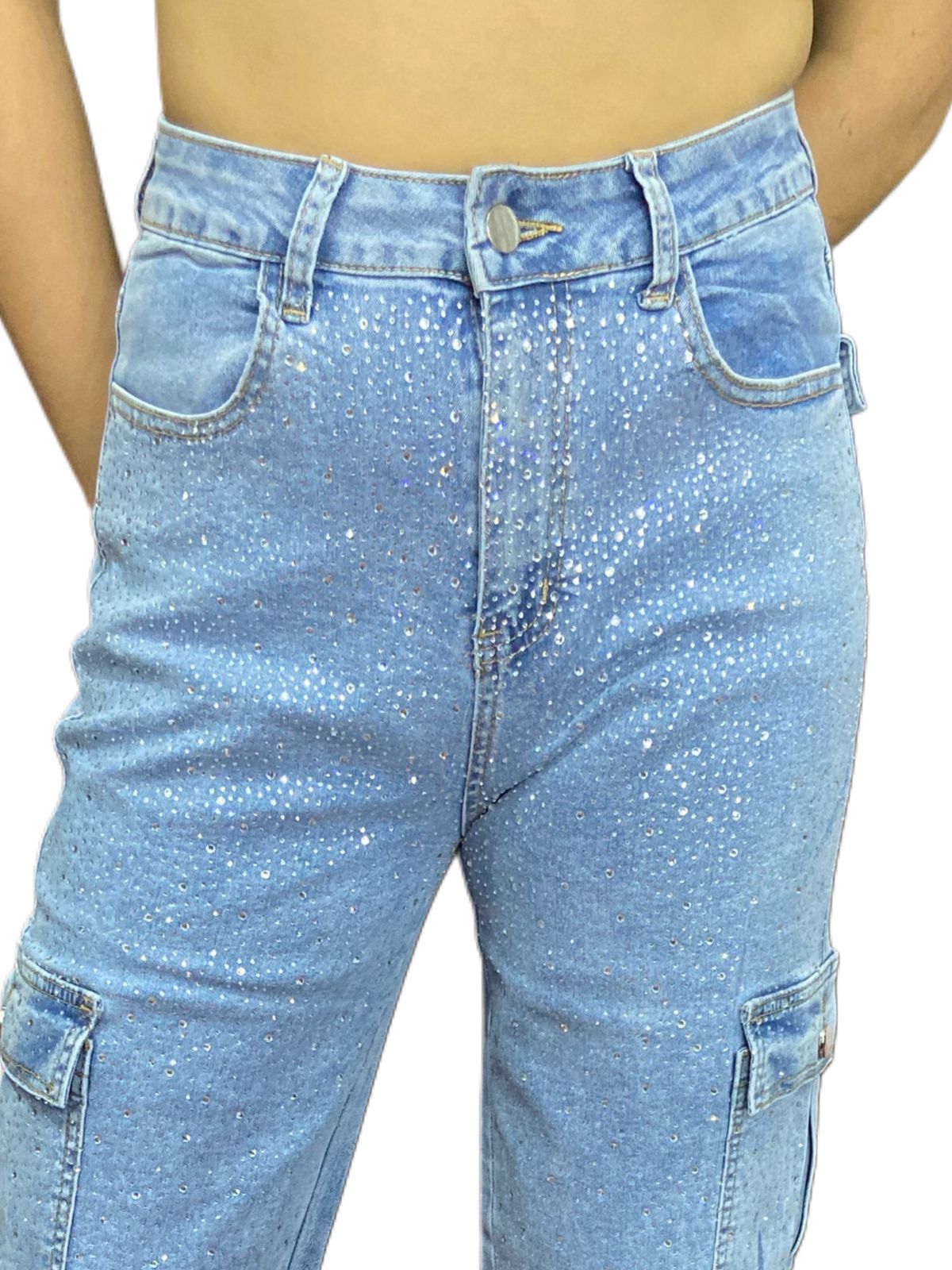 Pantalon Cargo Shiny - Azul